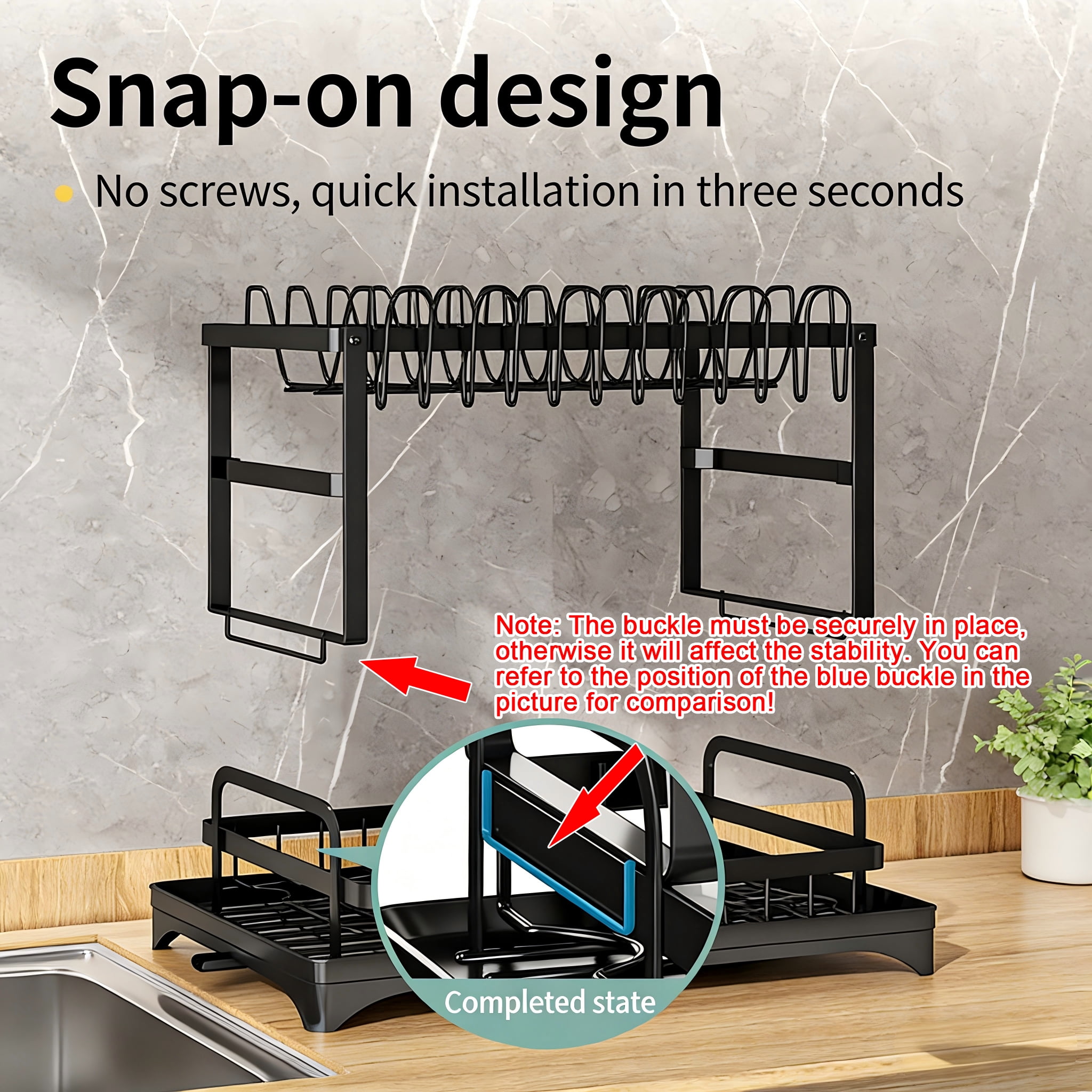 Rust-Proof Adjustable Dish Rack, Kitchen Counter Drainer with Removable Cutlery Holder & Swivel Spout, Durable & Customizable to Maximize Space, Complete Drying Solution