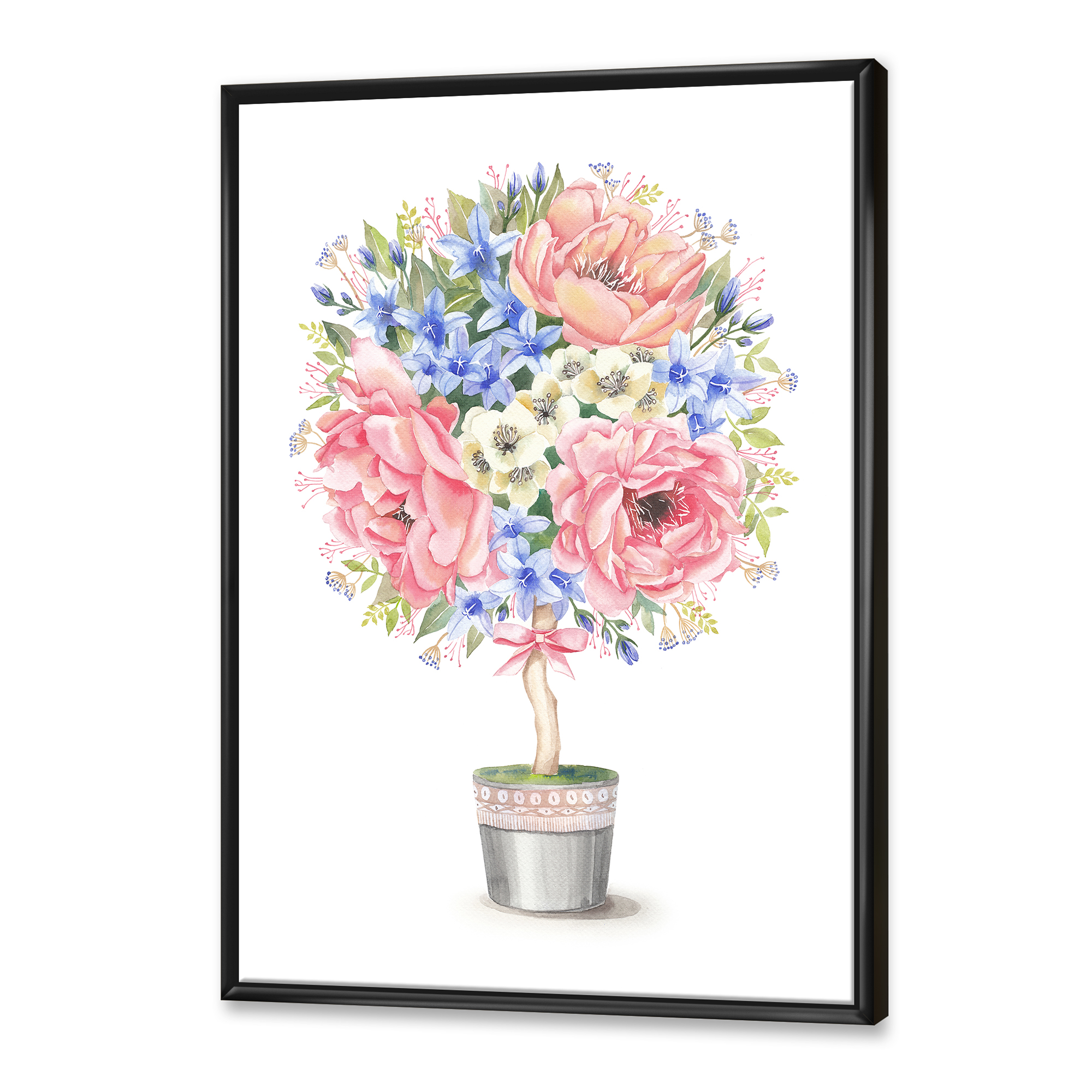 Designart 'A Bow With Flower Tree In A Pot' Farmhouse Framed Canvas Wall Art Print