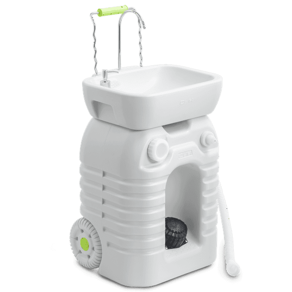 DEXTRUS 45L Portable Camping Sink with Adjustable Wash Basin, Soap Dispenser, and Large Wheels,Camping Hand Wash Station for Outdoor, Travel, Garden,Bathroom,Kitchen