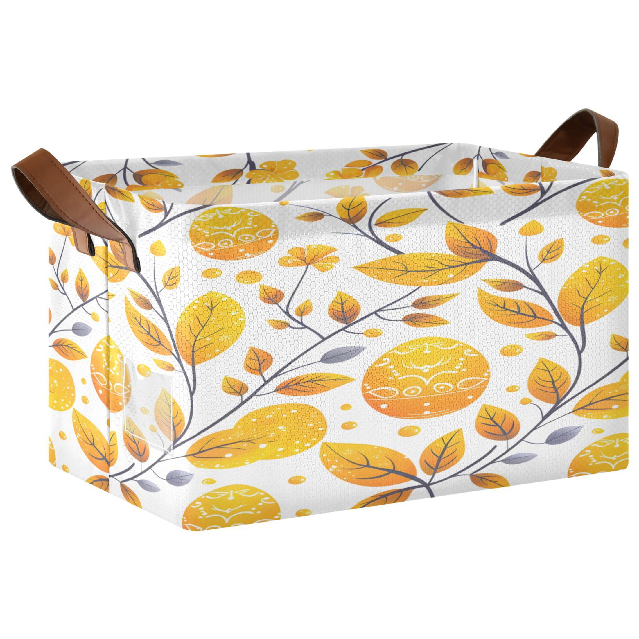 Ryvnso Easters Egg and Leaves Storage Bins Large Basket Foldable Cube Toys Organizer with Handles 2 PCs