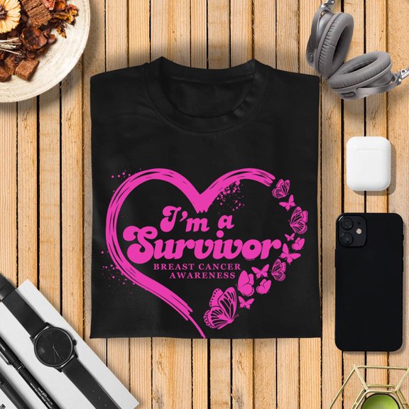 I'm Survivor Breast Cancer Awareness T-shirt for Men Black Size-S