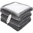 thumbnail image 2 of Auto-Off Heated Blanket Throw, 5 Temperature Levels, 3-Hour Timer, Machine Washable, Soft Flannel & Sherpa, 50" x 60", ETL FCC Certified (Grey), 2 of 7