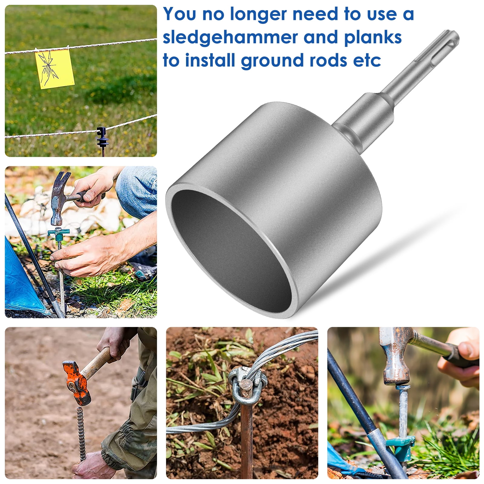 BUTORY Ground Rod Driver 30/45/65mm Heavy Duty SDS-Plus T Post Ground Rod Driver Tool Forged Steel Drill Bit Driver Durable Hammer Drill Rod Converter for Hammer Drill