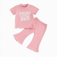 thumbnail image 4 of Toddler Baby Girl Outfits Summer Clothes Set Print Short Sleeve Top and Bell Bottom Pants Set Casual Toddler Outfit 3-4 Years, 4 of 4
