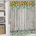thumbnail image 5 of Rustic Eucalyptus 4 Pcs Shower Curtain Set Bathroom Set Watercolor Farmhouse Eucalyptus Leaves Floral Sunflower Shower Mat Shower Curtain with Rug 12 Hooks,72" W x 72" L, 5 of 8