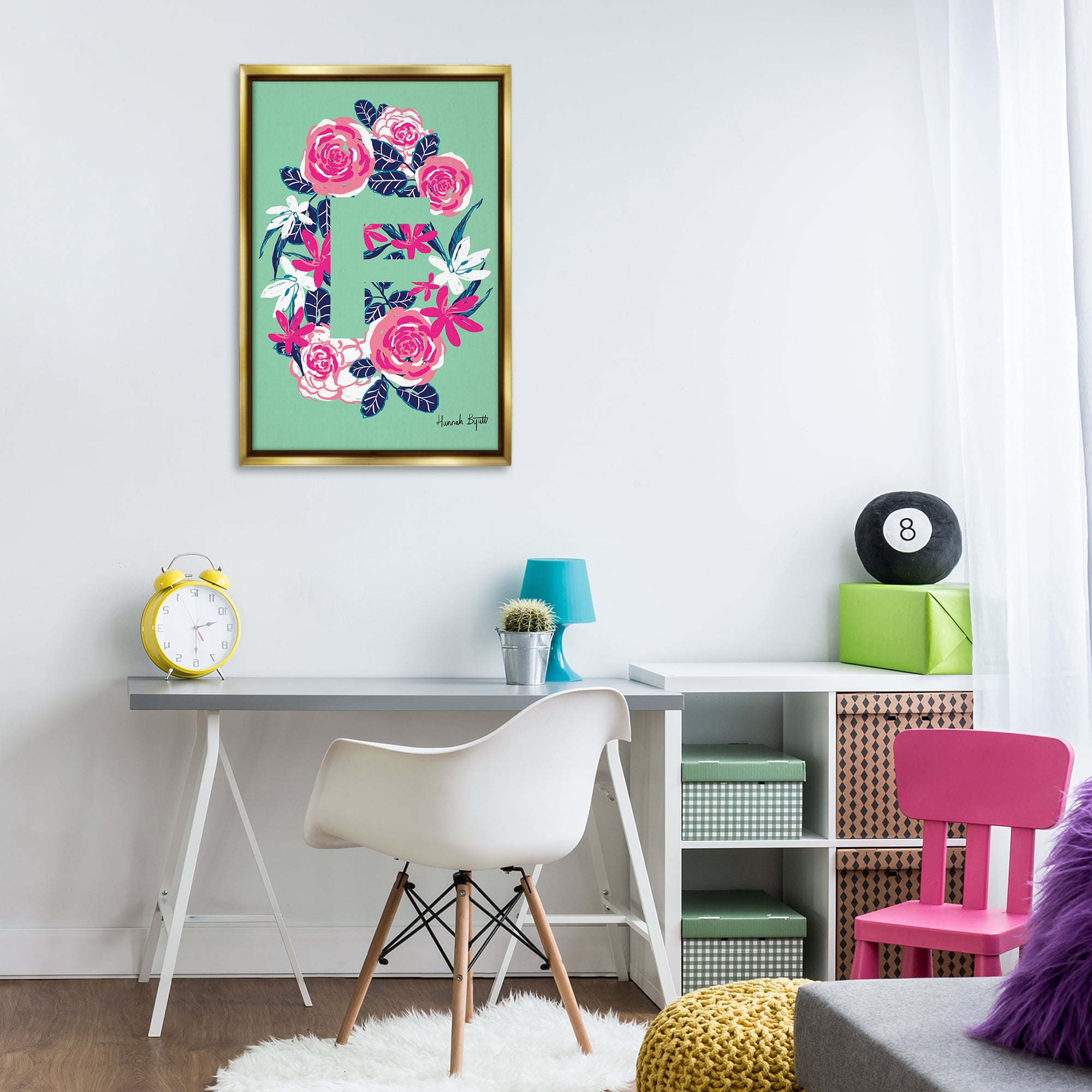 Stupell Industries Floral Bloom Letter F Botanical & Floral Painting Gold Floater Framed Art Print Wall Art, 21 x 31