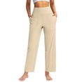 thumbnail image 2 of Lixiuxyad Baggy Wide Leg Pants High Waist Yoga Pants For Women Solid Color Capri Leggings Stretchy Fitness Sports Cropped Tights Beige, 2 of 6