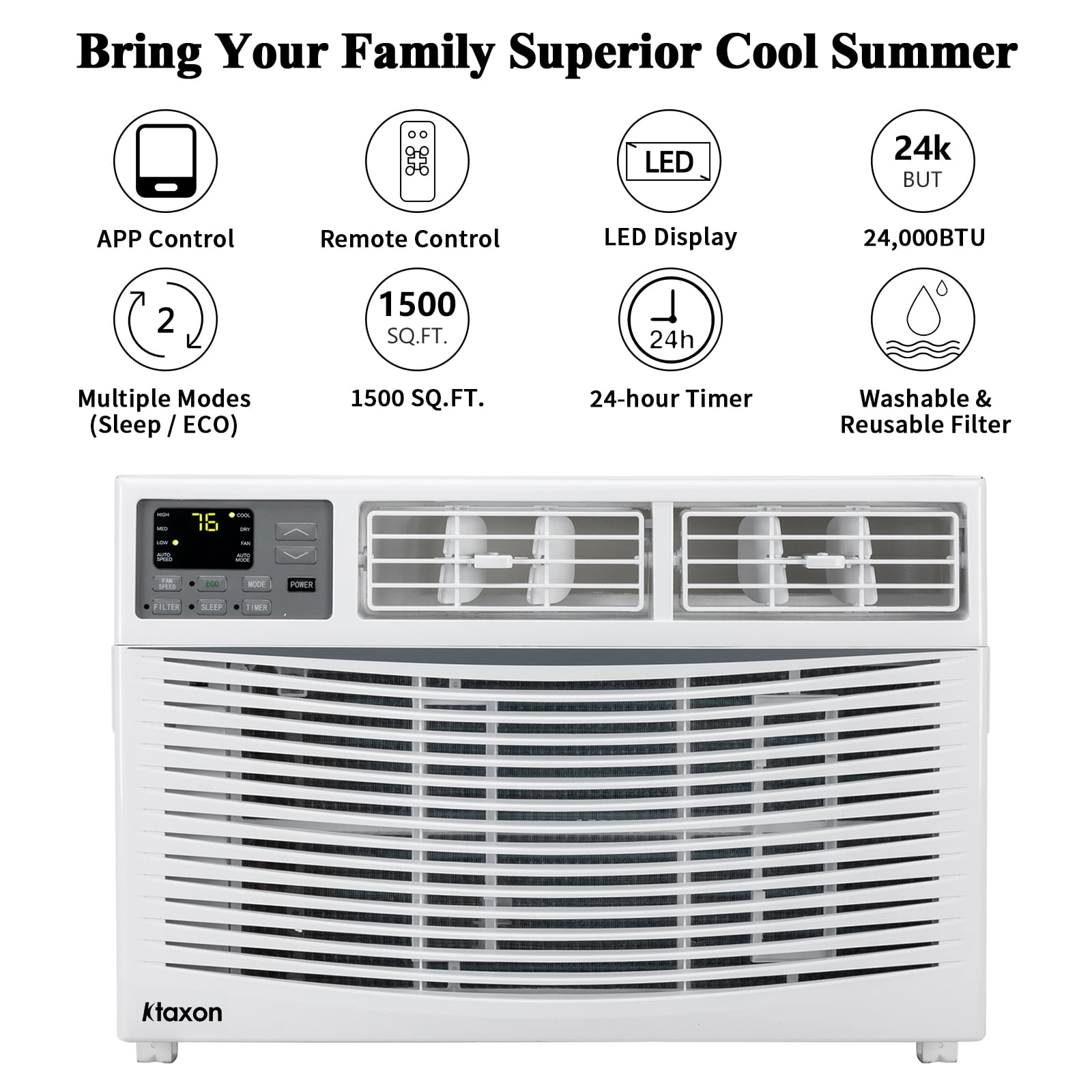 Ktaxon 24000BTU Window Air Conditioner With WiFi and Eco Mode for Medium Rooms