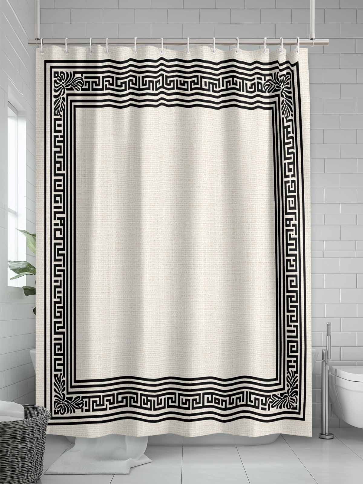 nqOlkjepod Black Cream Greek Key Shower Curtain, Waterproof Shower Curtains for Bathroom, Geometric Greece Ancient Rustic Washable Fabric Bathtub Curtain Set Bath Decor with 12 Hooks 72"x78"