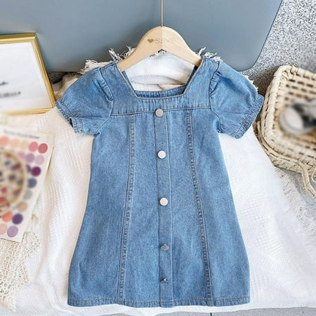 

Children s Denim Dress Summer Girl s Casual Square Neck Children s Skirt