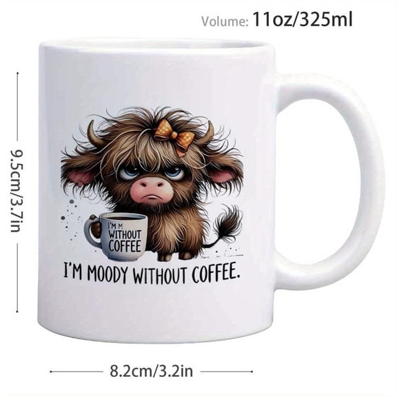1pc Cute Highland Cow Coffee Mug with Funny I m Moody Without Coffee Quote 11oz Ceramic Cup Dishwasher Brown Black Cow Design with Hearts Coffee Lover