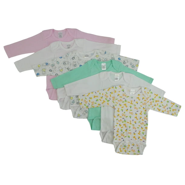 Bambini Long Sleeve Variety Printed Bodysuits, 6pk (Baby Girls ...