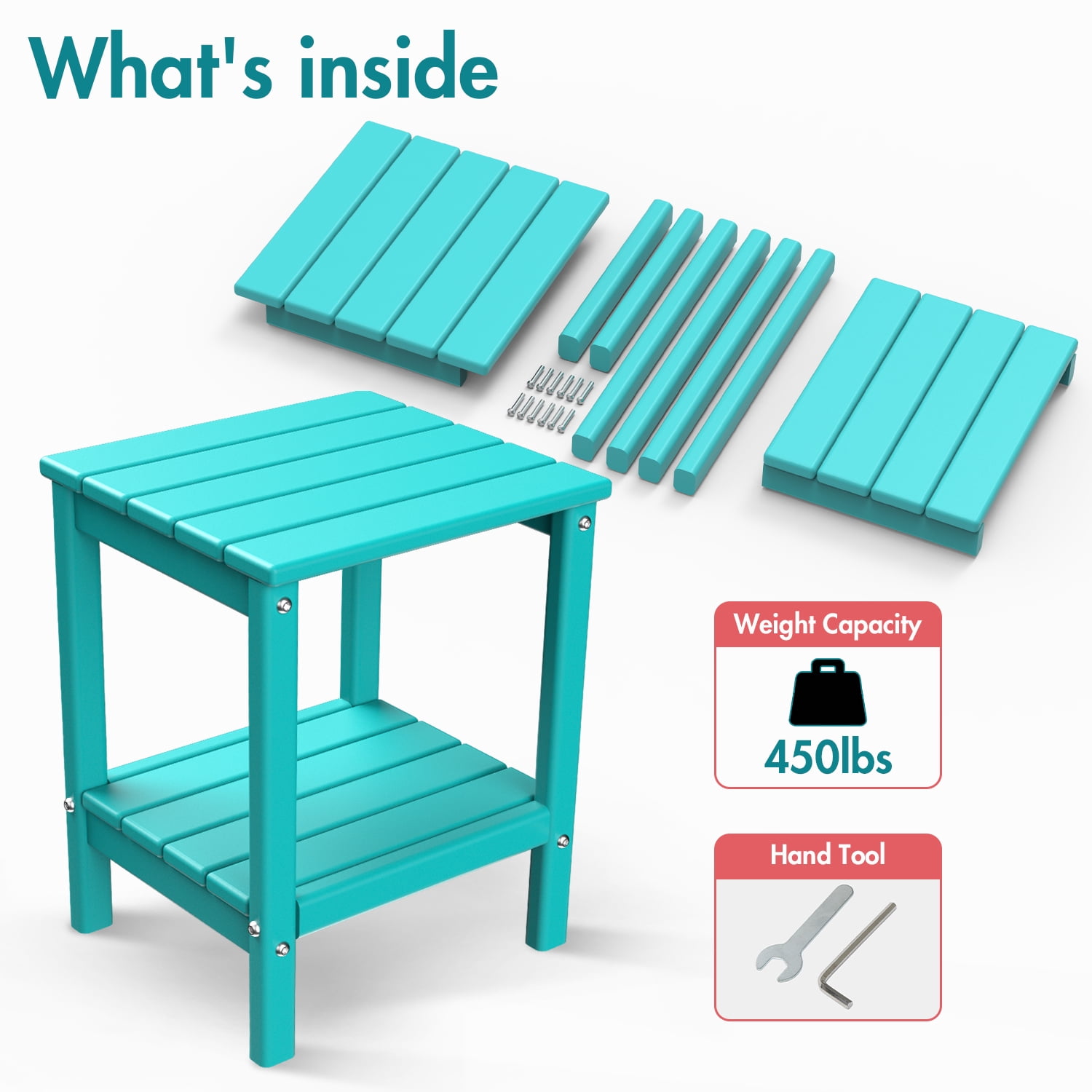 Hidpriva Adirondack Outdoor Side Table, 2-Tier HDPE Weather Resistant Patio End Table for Poolside Porch Backyard Patio Lawn, Aqua