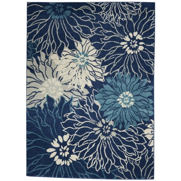 homeroots home decor 385479 5’ x 7’ Navy and Ivory Floral Area Rug