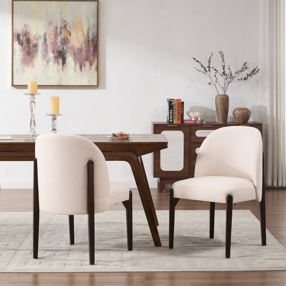 Sanweal Wooden Dining Chairs Set of 2, Modern Fabric Upholstered Dining Room Chair Kitchen Chairs, Farmhouse Dinner Chair for Kitchen Dining Room,Beige