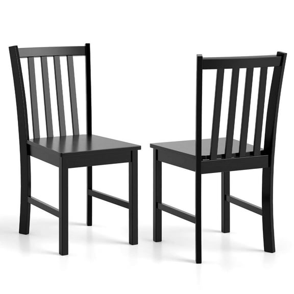 Costway Rustic Dining Chairs Set of 2 with Slat Tilt Backrest, Wide Seat, Rubber Wood Legs Black