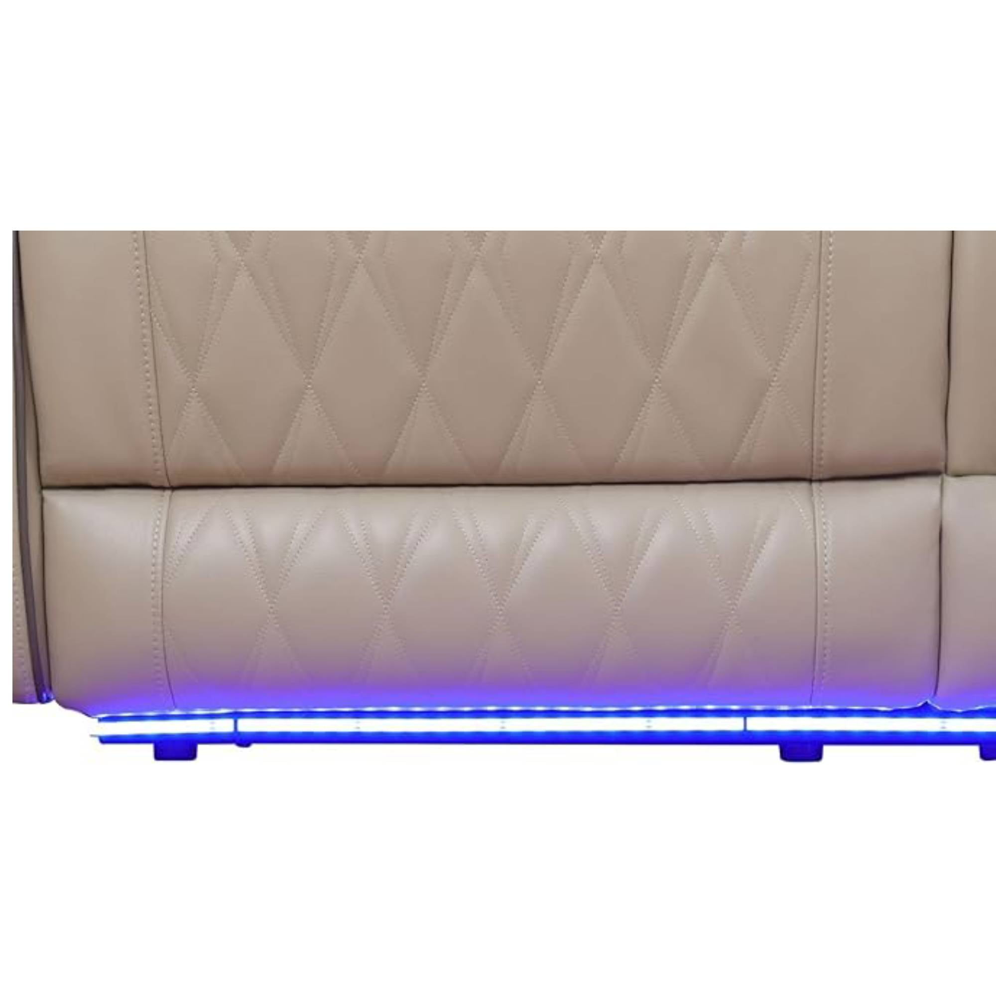 Leather Power Recliner Sofa Chair, Reclining Sofa Couch with LED, Recline Couch with USB Port&Cup Holder, Khaki