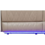 Leather Power Recliner Sofa Chair, Reclining Sofa Couch with LED, Recline Couch with USB Port&Cup Holder, Khaki