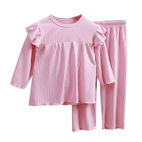 Huowey Kids Girls Soft Comfy Long Sleeve Solid Color Sleepwear Spring Summer Pajamas 2Pcs Set Trendy Pjs, 7-8 Years