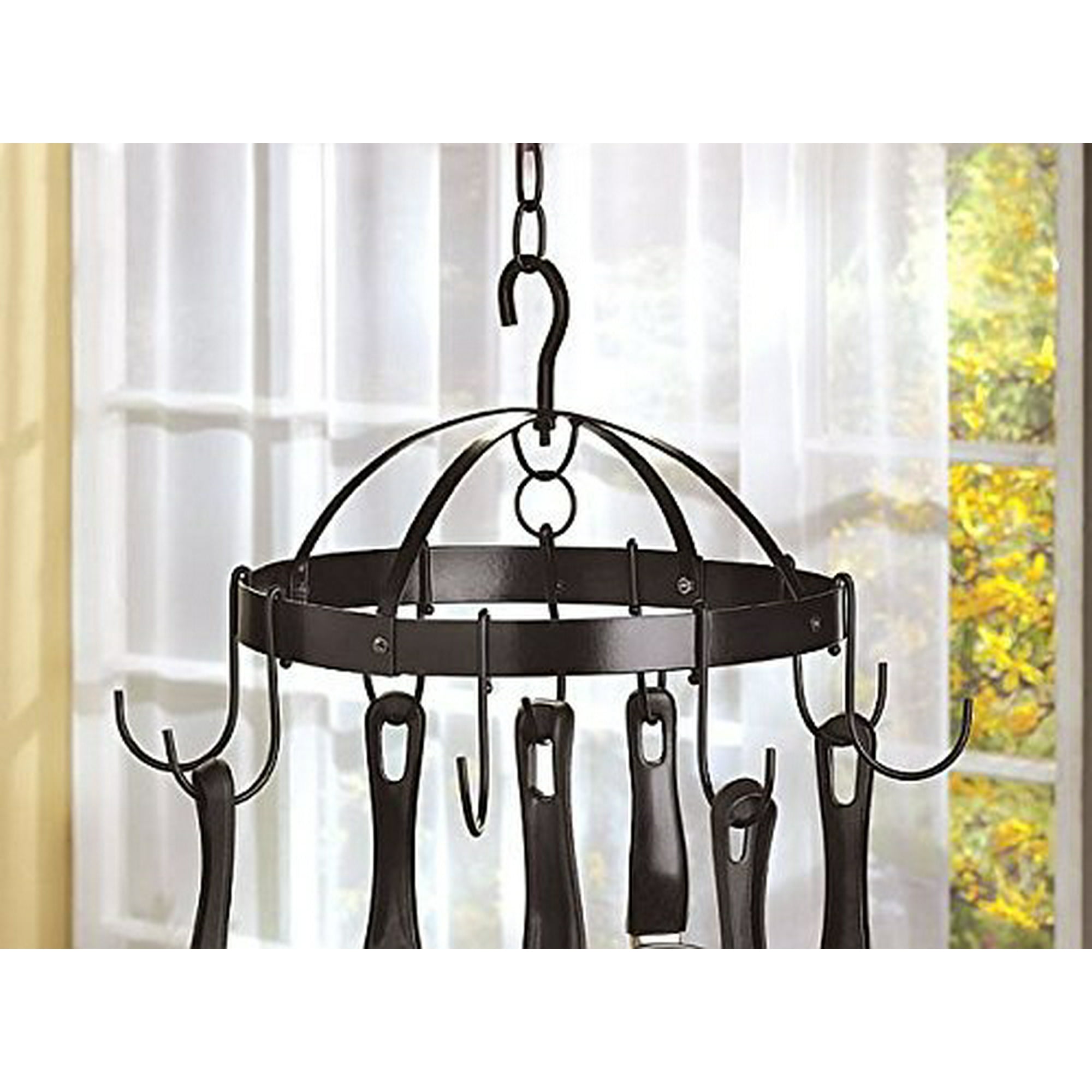 Kitchen Ceiling Mounted Hanging Pot And Pans Storage Rack Shelf Metal Holder Hooks Home Bar Decorative