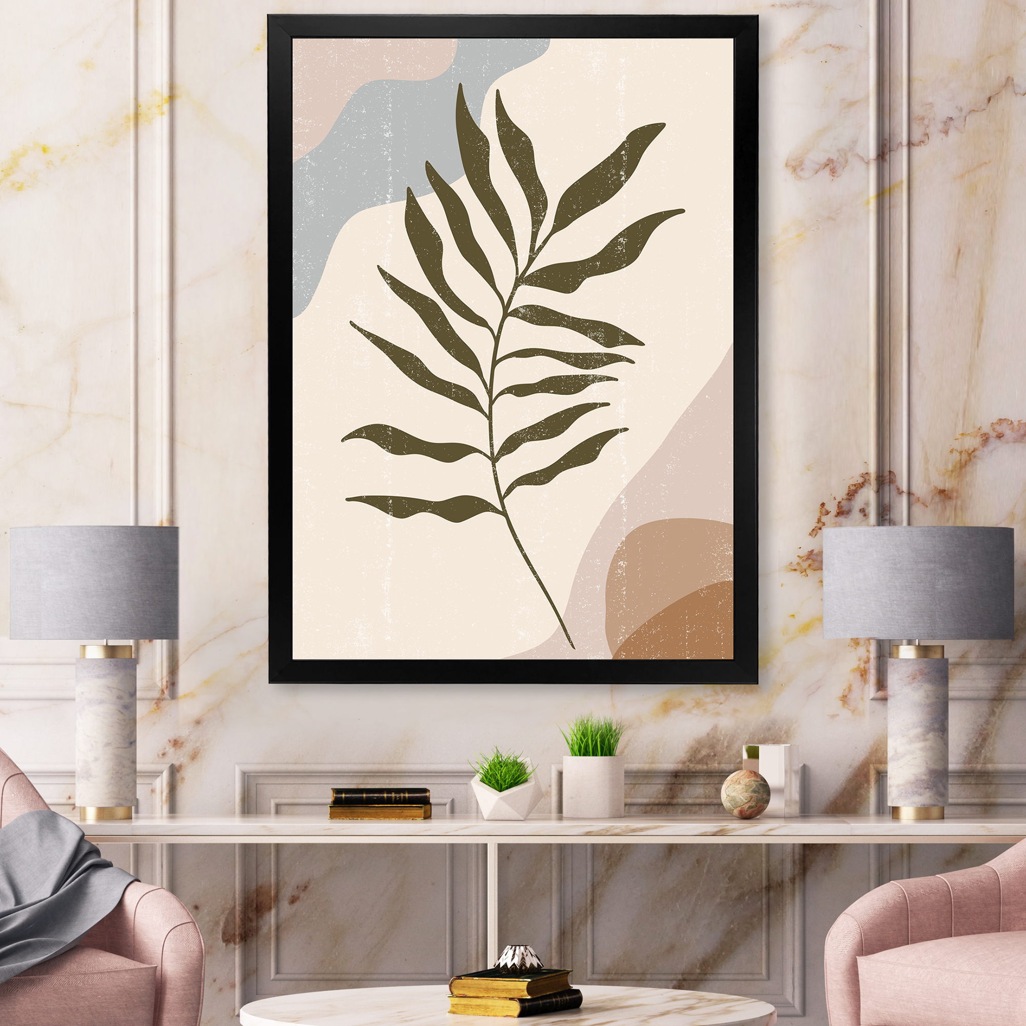 Designart 'Abstract Botanical Minimalist Leaf In Earth Tones I' Modern Framed Art Print