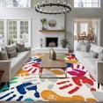 thumbnail image 3 of Large Area Rugs for Living Room Bedroom, Colorful Handprints 6'x9' Rug Washable Carpet Runner Indoor Outdoor, Rainbow Abstract Hand Foot Prints Non Slip Floor Mats Rug for Kitchen, Playroom, 3 of 8