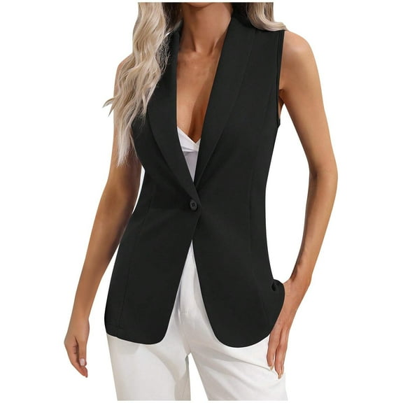 Sleeveless Blazer Vest for Women Lightweight Fully-Lined Fashion Casual Work Office Waistcoat Single Button Tops
