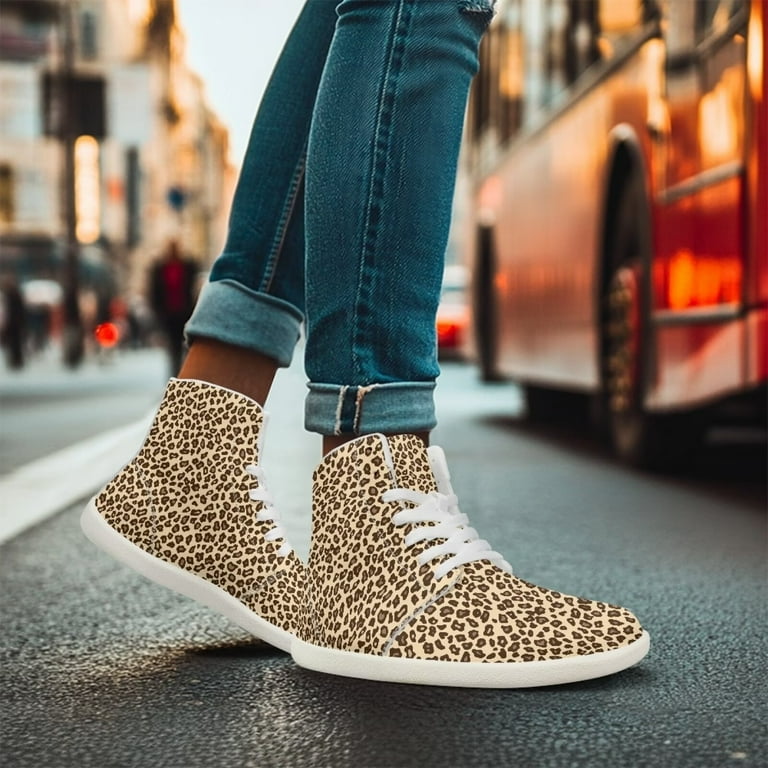 Womens High Top Leopard Print Sneakers PU Leather Running Shoes