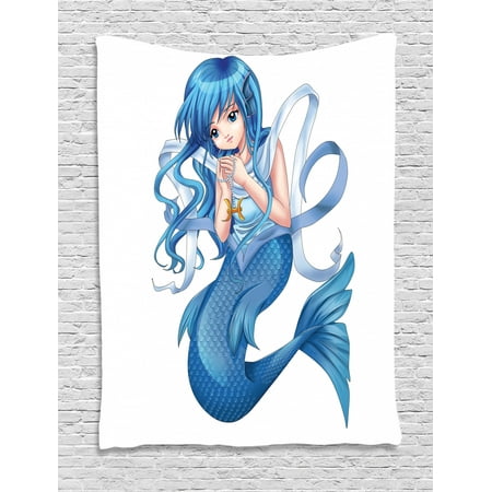 Anime Tapestry Manga Cartoon Style Character Of A Pisces Girl Horoscope Zodiac Themed Avatar Wall Hanging For Bedroom Living Room Dorm Decor 60w X