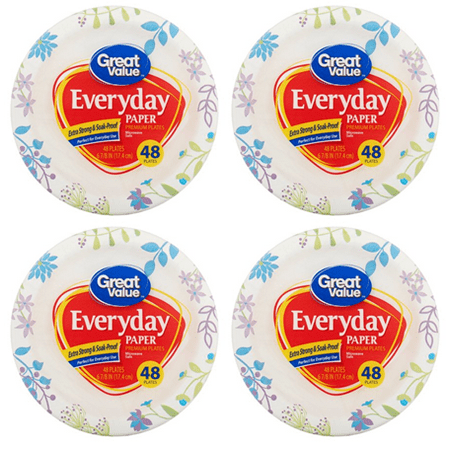 - (4 Pack) Great Value Everyday Paper Plates, Snack/Dessert, 48 Count