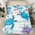 thumbnail image 2 of Erosebridal Kawaii Sea Turtle Bed Sheets Set King Size, Lake House Bed Sheets King, Ocean Coral Decor, 4pcs, 2 of 7