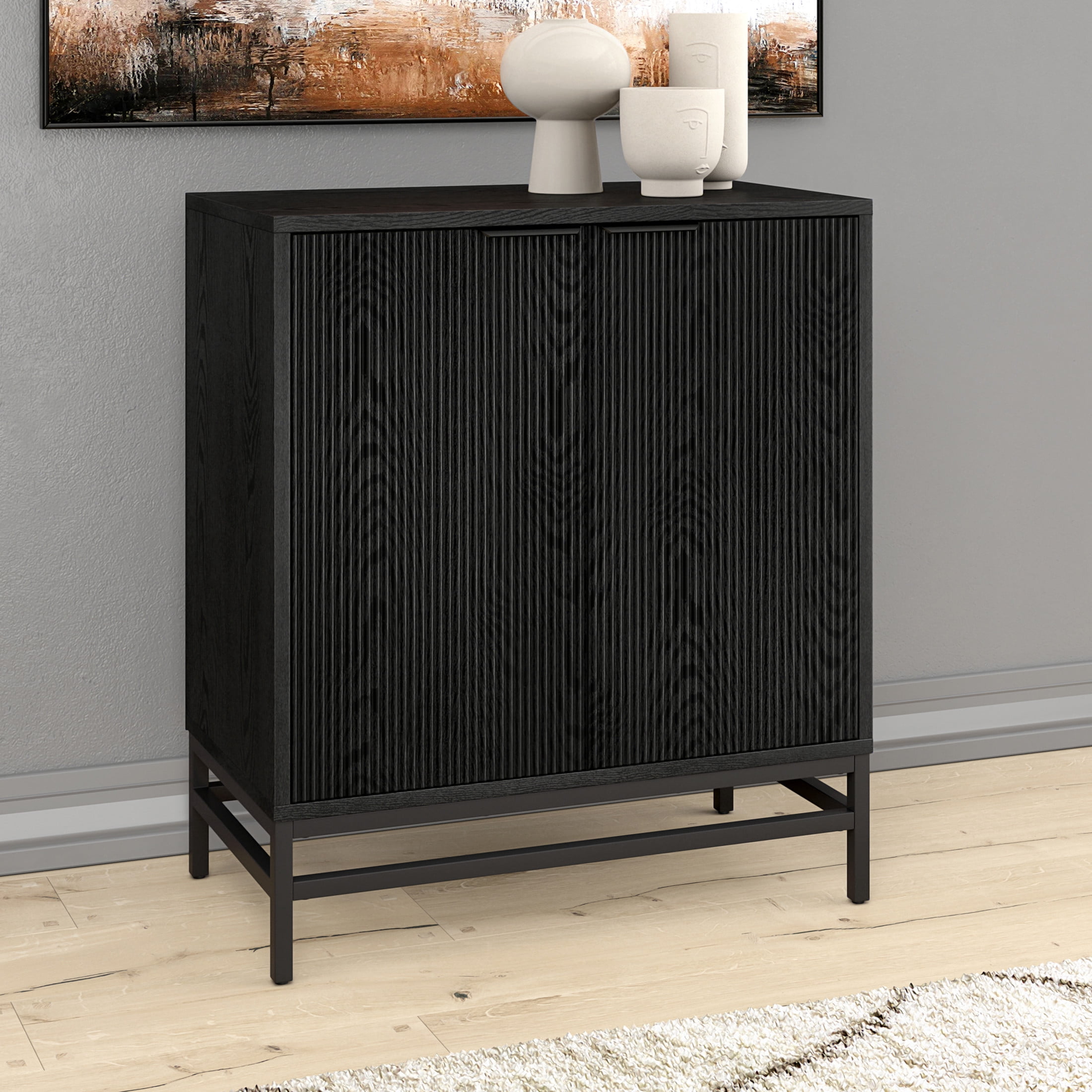 Evelyn&Zoe Modern/Contemporary 28" Wide Black Grain Accent Cabinet