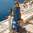 thumbnail image 3 of Xoenoiee Dragonfly Water Lily Flower Print Women's Cotton Linen Maxi Dresses Round Neck Sleeveless Flowy Linen Long Dress with Pockets, Lightweight Summer Beach Vacation Outfits, Size L, 3 of 7