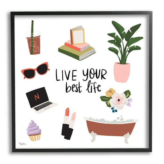 Live Your Best Life Phrase Inspirational Graphic Art Black Framed Art Print Wall Art