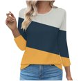 thumbnail image 2 of Women's Trendy Tops 3/4 Sleeve Colorblock Spring Summer Tshirts Crewneck Pleated Front Casual Tunic Tees (L, Orange), 2 of 5
