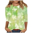 thumbnail image 1 of Diufon T-Shirts de la Saint-Patrick pour Femmes Décontractés Grande Taille Imprimé Trèfle Manches 3/4 Col Rond, 1 of 5