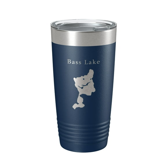 Bass Lake Map Tumbler Travel Mug Insulated Laser Engraved Coffee Cup Grand Traverse County Michigan 20 oz Navy Blue
