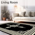 thumbnail image 2 of ODIKA 3'x5' Machine Washable Non-Slip Area Rug, Athens Classic Border Medallion Symmetrical Decorative High Traffic Rug with Pad, Black, 666753, 2 of 8