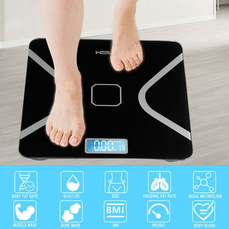 LCD Digital Smart Body Fat Scale Body Compositio Analyzer APP Support Weight Loss Balance Fitness Tester USB Charging/ Light Energy Charging, 300 lbs