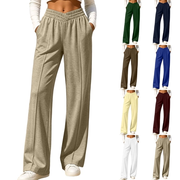 Women's Solid Color Casual Sporty Elastic Waistband Track Pants With Pockets Comfortable Loose Fit Daily Wear