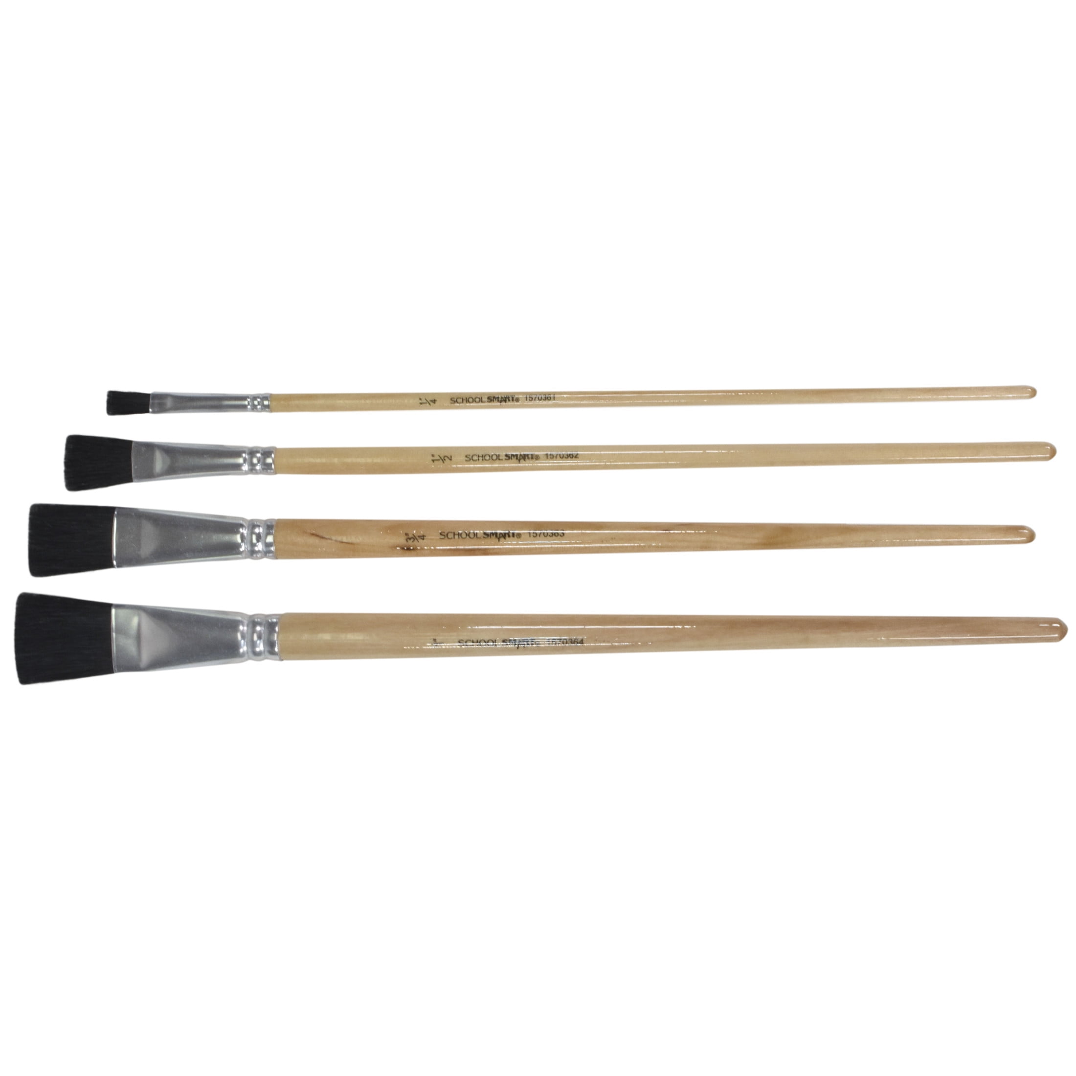 School Smart Interlocked Black Bristle Long Enameled Hardwood Handle Paint Brush Set 72- Clear