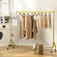 thumbnail image 3 of Nefoso Heavy Duty Clothes Rack with Wheels,Rolling Garment Clothing Rack for Display and Storage, Hanging Clothes,71"L x 18.4"W x 60"H(Gold), 3 of 10