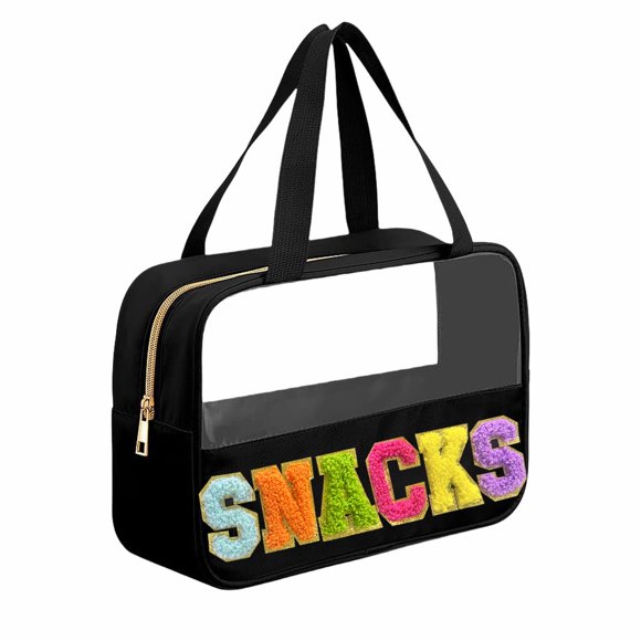 Bolsa para aperitivos Kovewon, con letras de chenilla, transparente y resistente al agua