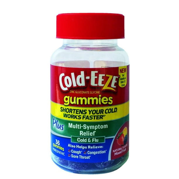 ColdEEZE Plus MultiSymptom Relief Cold & Flu Gummies, Mixed Fruit, 36