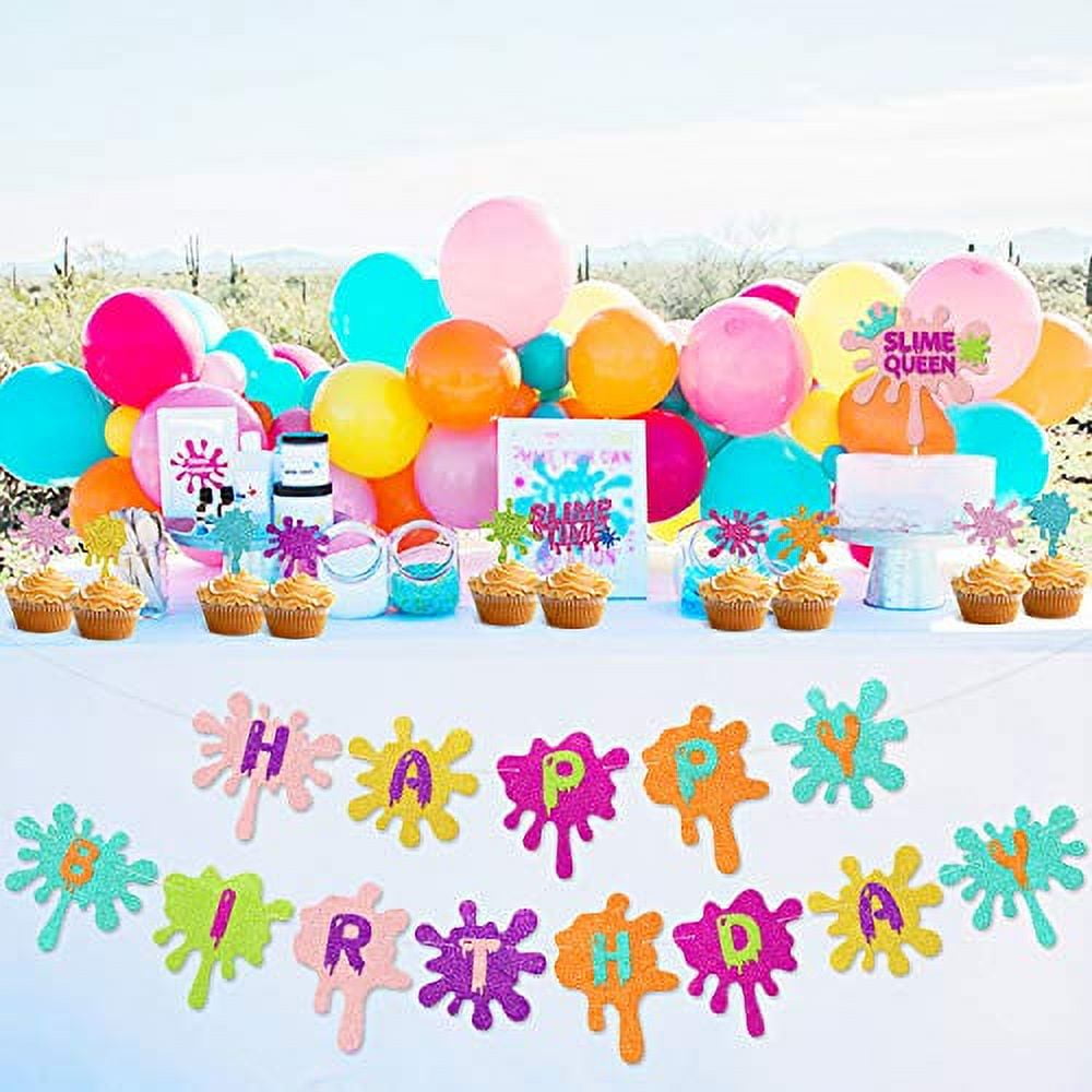 Slime Birthday Party Decorations Kit Slime Theme Party Cupcake Toppers Slime  Birthday Banner Slime Queen Cake Topper Colorful Balloons for Art Theme  Party Kid Painting birthday Party Supplies 