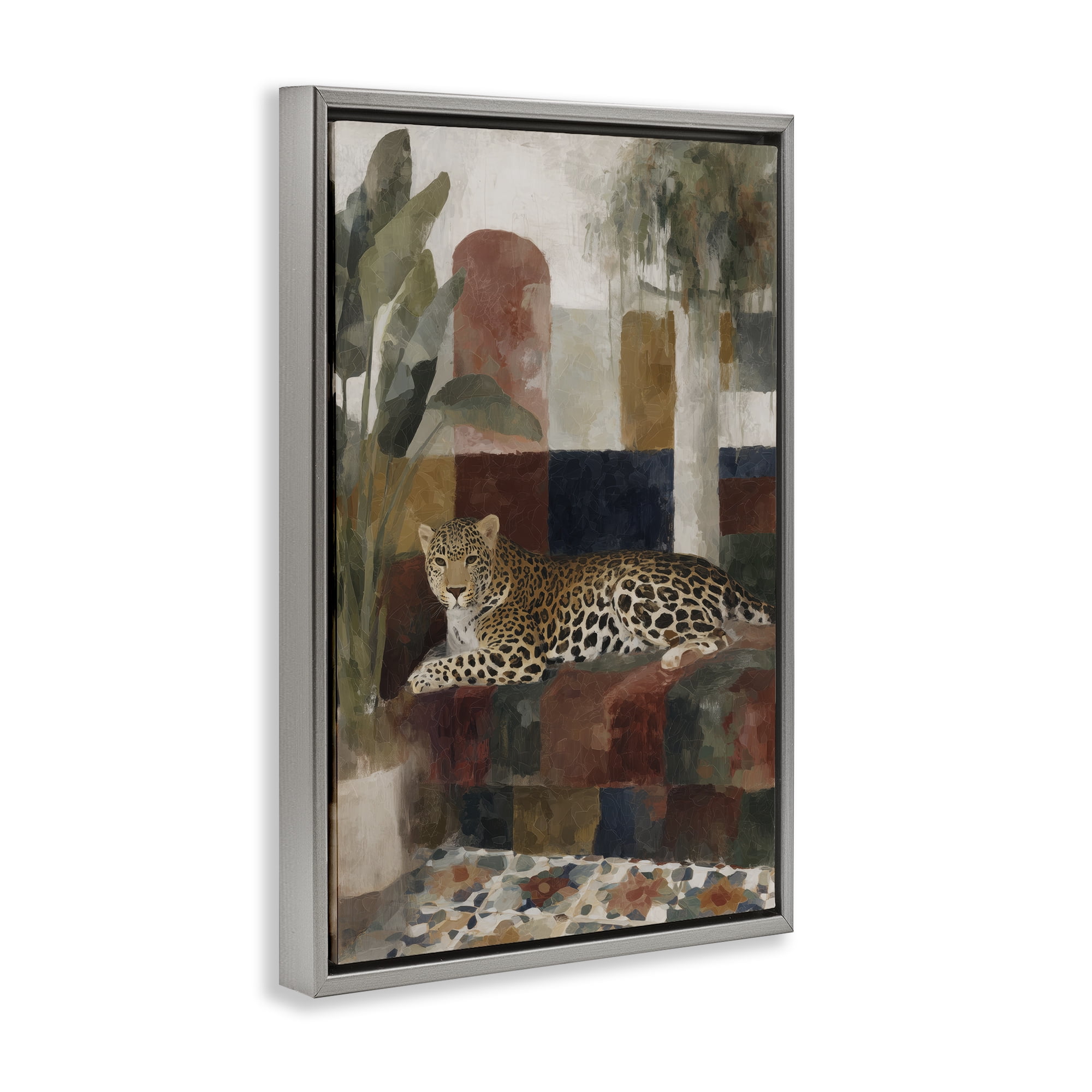 Stupell Industries Jaguar Among Tropical Palms Gray Framed Floater Canvas Wall Art, design by Chromatic Storm Studio