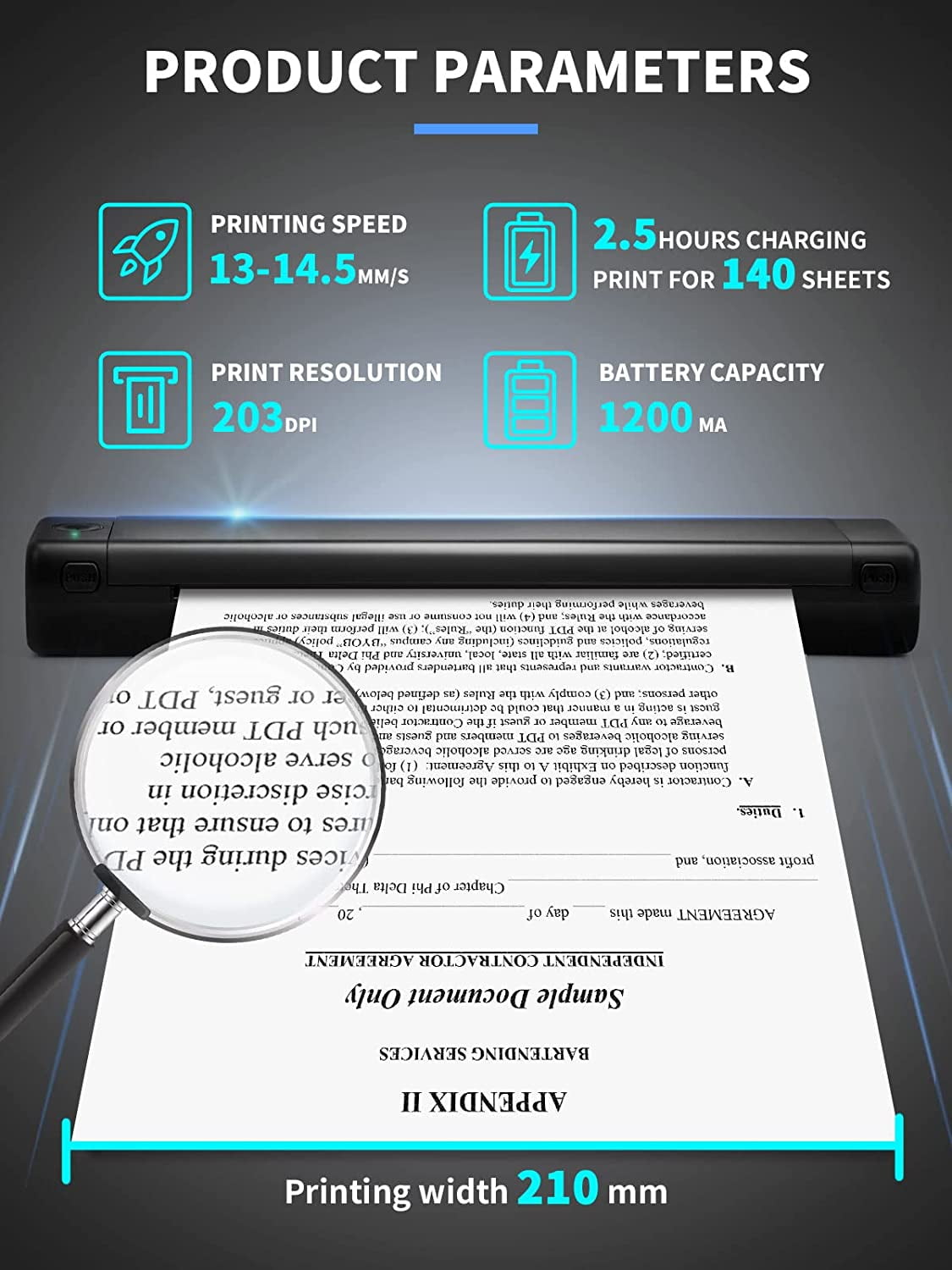 Phomemo M08F Portable Printer Wireless Thermal Printer for Travel, Support 8.5" X 11" Thermal Paper, Bluetooth Inkless Printer Compatible with Android iOS Phone & Laptop（Black）
