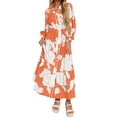 thumbnail image 4 of Bohemian Style Women Three Quarter Floral Print Lapel Button Down Long Maxi Dress, 4 of 6