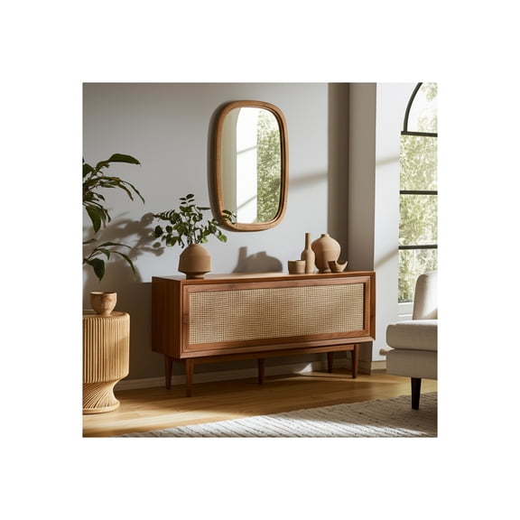 Decorative Rectangular Wall Mirror for Bedroom or Bathroom with Natural Wood Frame - Vanity or Desk Makeup Mirror for Dorm - Casual Home Accent for Hallway, Entryway, and Living Room - 34", Brown