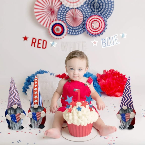 Dmlowu Patriotic Gnomes 3pc Handmade 4th of July Decorations Gnomes 4x14" Holiday Gnomes Decorations for Yard Party Tabletop